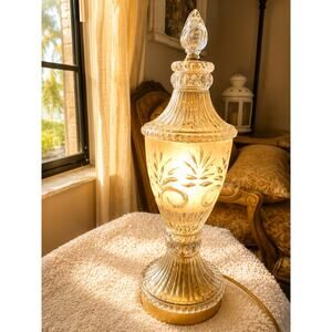 vintage Zajecar crystal table lamp features intricately cut lead glass